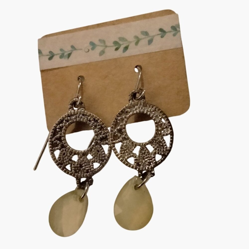Filigree Dangle Earrings Teardrop Beads Art Deco Vintage Style